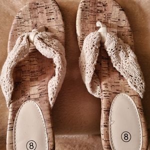 CROCHET  WHITE SANDAL WEDGES